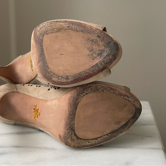 Prada Womens Perforated Suede Sand Ankle Boot Sand Open Toe Booties Sz 9.5 B - Picture 9 of 16